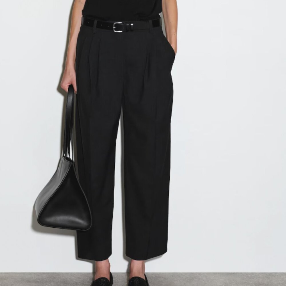 COS Pleated Barrel Leg Wool Black Pants